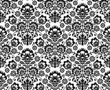 Seamless floral polish pattern in black and white  Folklor Fototapeta